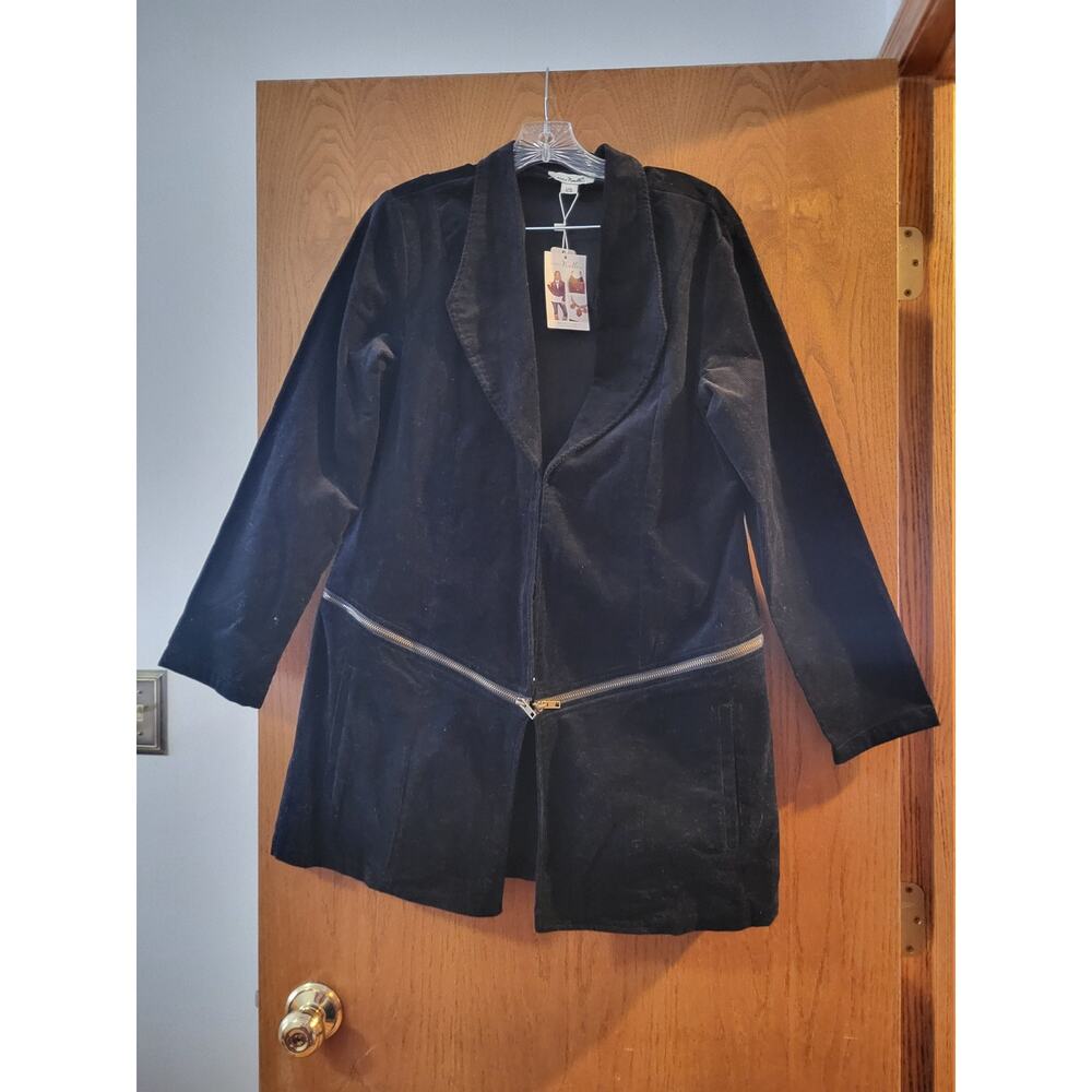 Simply Noelle Corduroy Black Zippered Customizable Crop Long Jacket L / XL NWT